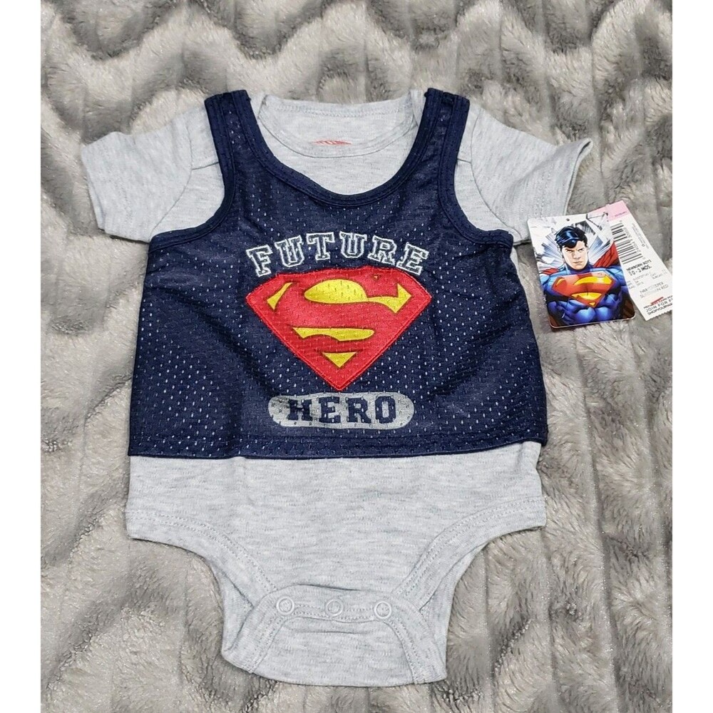 Superman Future Hero Baby 0-3 Months One Piece Bodysuit Mesh Jersey Style NWT